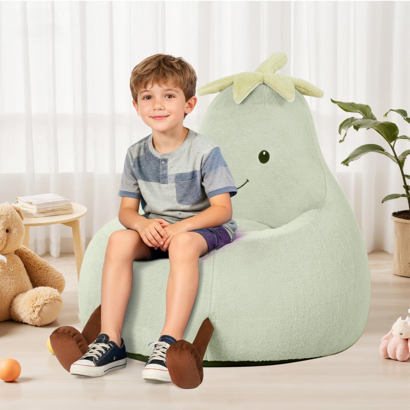 DUMOS Kids Bean Bag Chair, Stuffed Toddler Couch with Faux Rabbit Fur Cover for Teens & Kids, Comfy Lazy Sofa Chair for Reader, Living Room, Bedroom, Aged 4-12 Years, 31 Inch, Green - Image 3