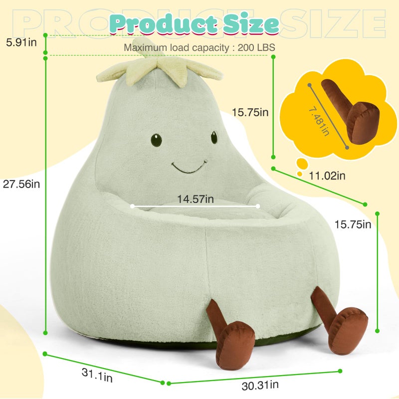 DUMOS Kids Bean Bag Chair, Stuffed Toddler Couch with Faux Rabbit Fur Cover for Teens & Kids, Comfy Lazy Sofa Chair for Reader, Living Room, Bedroom, Aged 4-12 Years, 31 Inch, Green - Image 2