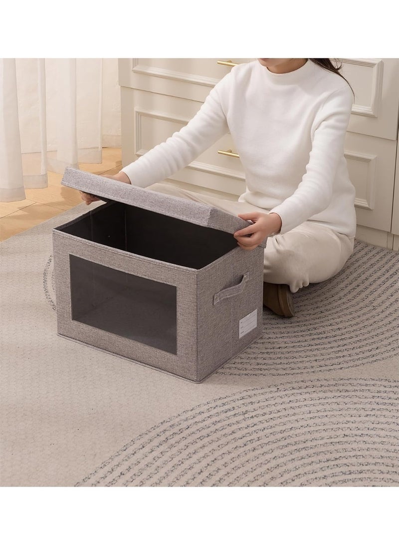 Storage baskets with lids to hide clutter - Luxury fabric organizers with rope handles - Modern design storage box suitable for bookshelves and wardrobes - Foldable, space-saving home organization boxes 30×22×19 cm - Image 2