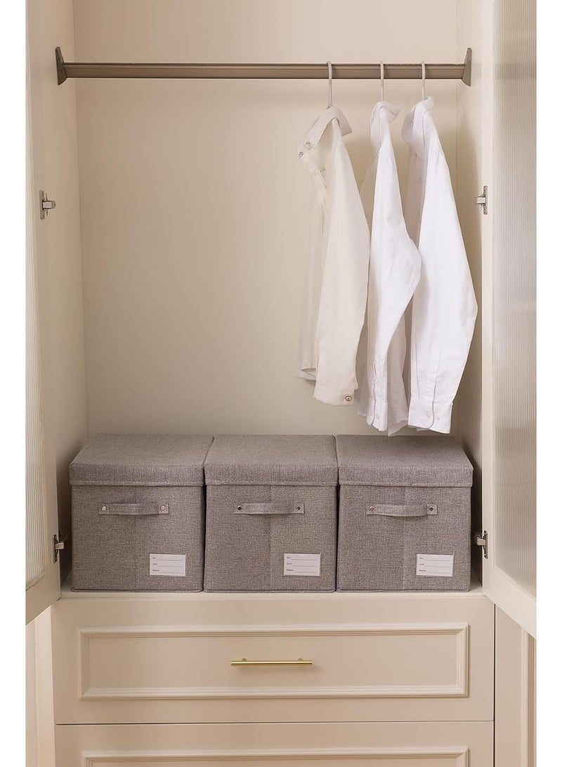 Storage baskets with lids to hide clutter - Luxury fabric organizers with rope handles - Modern design storage box suitable for bookshelves and wardrobes - Foldable, space-saving home organization boxes 30×22×19 cm - Image 3