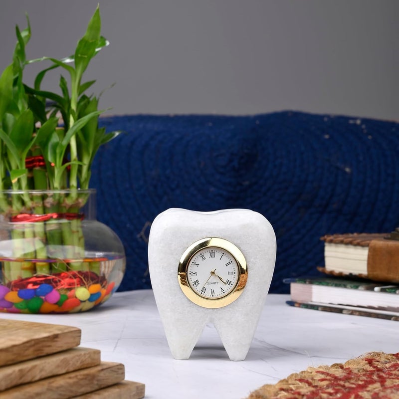 IMAGICART Tooth Shape Marble Table Clock Dentist Clock Unique Design Decorative Showpiece for Dentists Stylish and Functional Home Decor Ideal for Clinics and Offices - Image 1