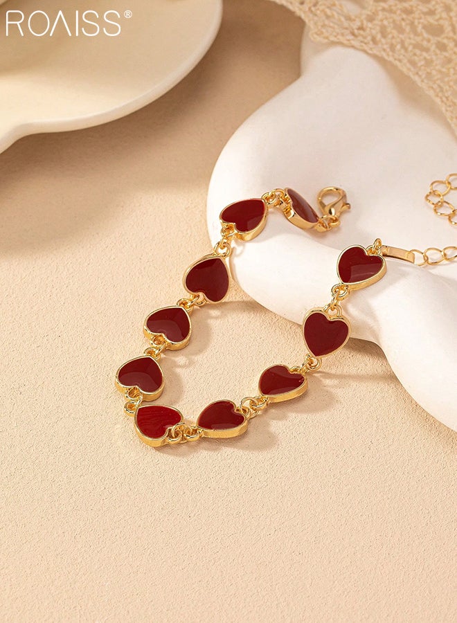 رويس طقم مجوهرات مكون من قطعتين على شكل قلب أحمر، سوار أنيق وفاخر على شكل قلب، خاتم غير متماثل قابل للتعديل بتصميم كلاسيكي، مناسب للارتداء اليومي والحفلات. - Image 4