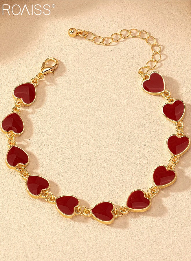 رويس طقم مجوهرات مكون من قطعتين على شكل قلب أحمر، سوار أنيق وفاخر على شكل قلب، خاتم غير متماثل قابل للتعديل بتصميم كلاسيكي، مناسب للارتداء اليومي والحفلات. - Image 5