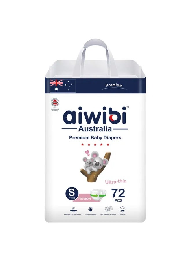 aiwibi أيويبي - حفاضات أطفال مميزة - الحجم S 4-8 كجم - 72 قطعة