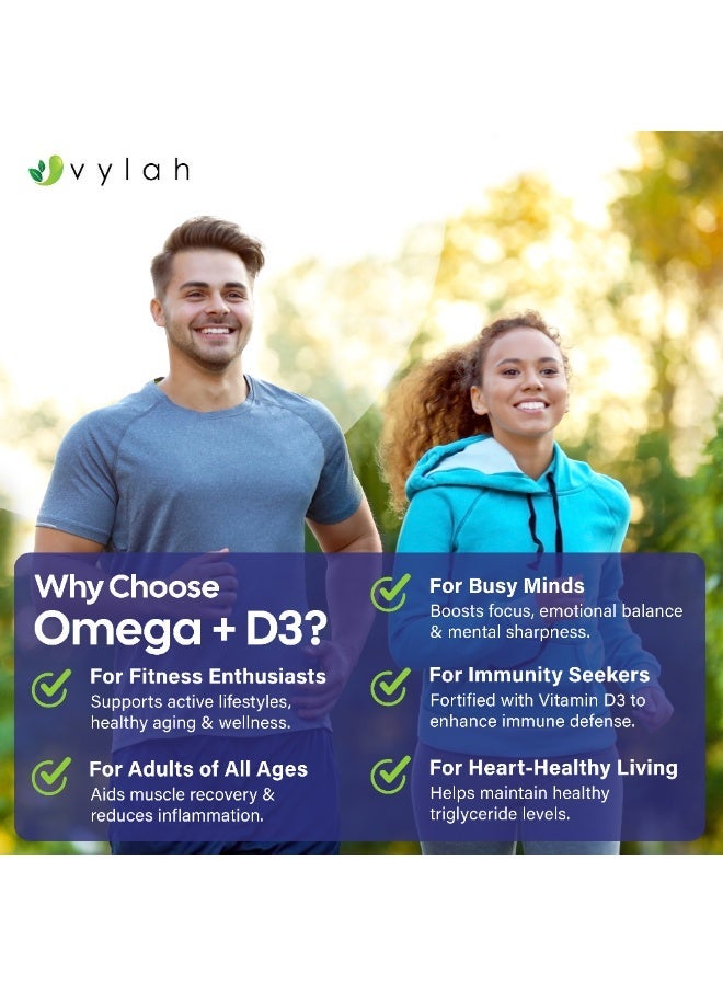 Vylah Omega 3 Fish Oil 1280mg + Vitamin D3 25mcg - 100 Softgels | Triple Strength Omega 3 Supplement with EPA DHA | Triglyceride Form Fish Oil | Heart Brain Joint Bone & Immune Support | 50 Days Supply - Image 3