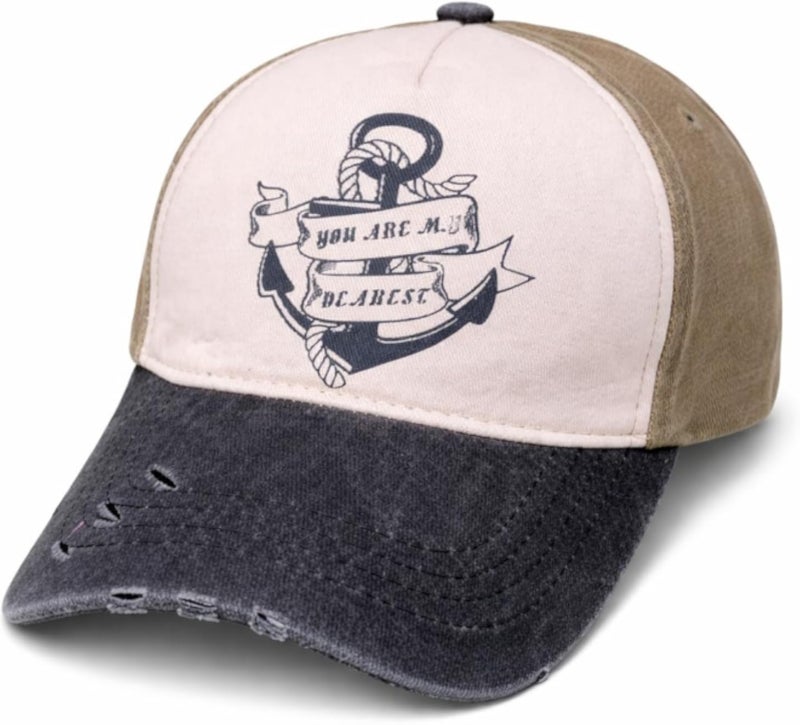 You Are My Dearest Vintage Anchor Baseball Cap – Tricolor Washed Denim Effect Design – Cotton Blend Material – Adjustable Snapback – Unisex – N-Welt