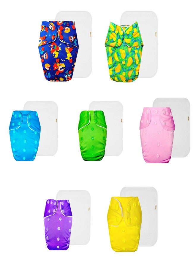 Dumbledo Premium Cloth Diaper with Cotton Insert (Pack of 7) | Dry Feel and Comfortable | Breathable | Adjustable Snaps | Designed by Moms | 3 Months - 3 Years | Unisex Baby - Image 1