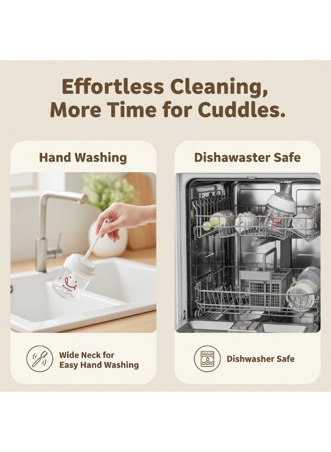 أم أكثر MoMoreرضاعة اطفال زجاج 80 مل - عنق واسع ومضادة للمغص مع حلمة طبيعية تشبه ثدي الأم لحديثي الولادة والرضع (0 شهر+) - زجاجة رضاعة قزاز آمنة، خالية من BPA وسهلة التنظيف - Image 4