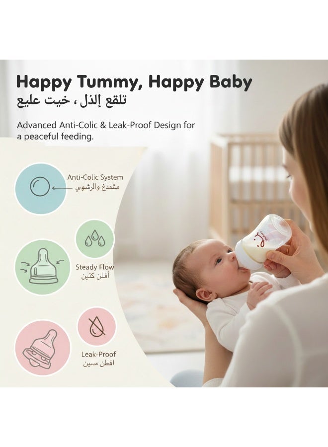 أم أكثر MoMoreرضاعة اطفال زجاج 80 مل - عنق واسع ومضادة للمغص مع حلمة طبيعية تشبه ثدي الأم لحديثي الولادة والرضع (0 شهر+) - زجاجة رضاعة قزاز آمنة، خالية من BPA وسهلة التنظيف - Image 2