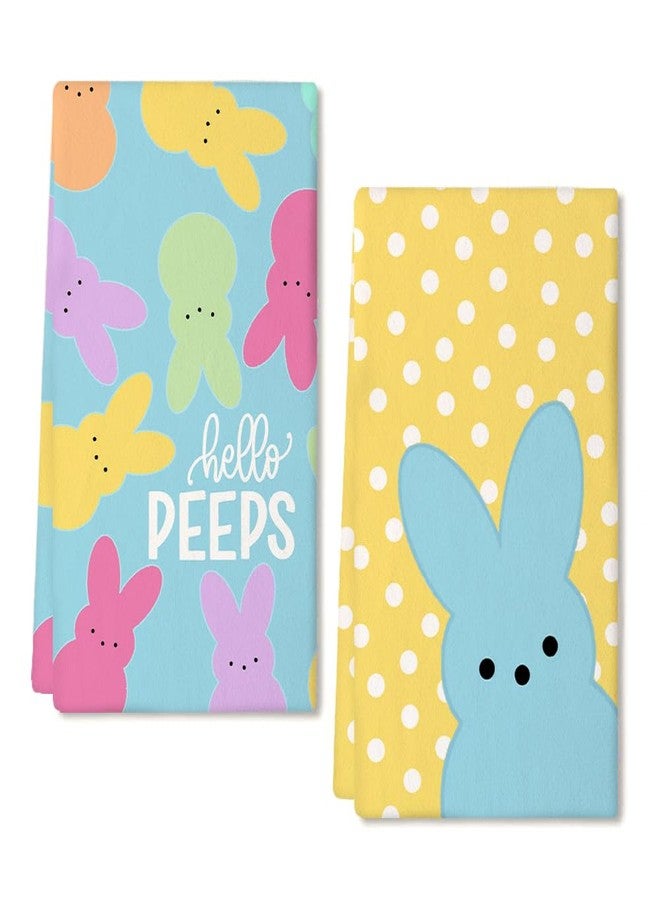 ARKENY Easter Kitchen Towels Set of 2,White Polka Dot Bunny Hello Peeps Dish Towels 18x26 Inch Drying Dishcloth,Farmhouse Holiday Seasonal Spring Decorations AD251 - Image 1