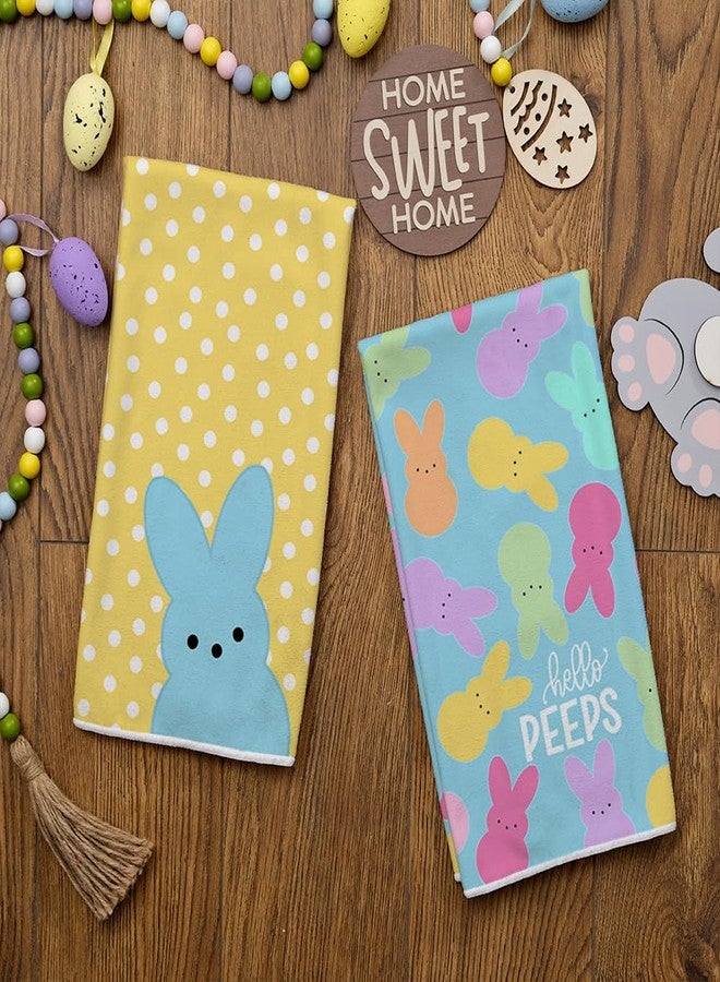 ARKENY Easter Kitchen Towels Set of 2,White Polka Dot Bunny Hello Peeps Dish Towels 18x26 Inch Drying Dishcloth,Farmhouse Holiday Seasonal Spring Decorations AD251 - Image 2