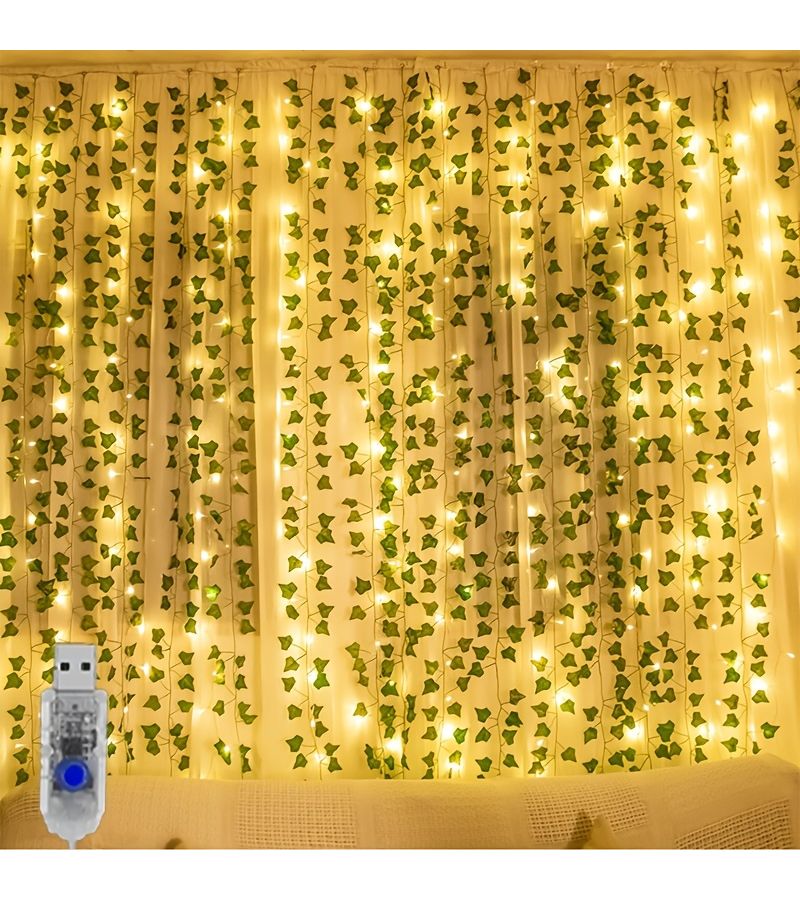 5m USB Green Leaf Ivy String Lights Warm White Fairy Decor - Image 2