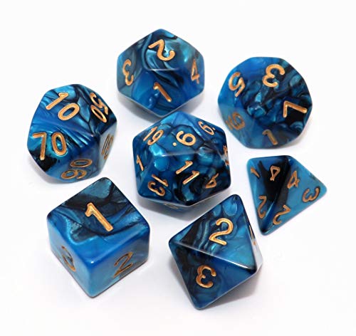 CREEBUY Blue Mix Black Dice DND Polyhedral Dice Set for Dungeon and Dragons DD RPG Role Playing Games 7Die Set - Image 1
