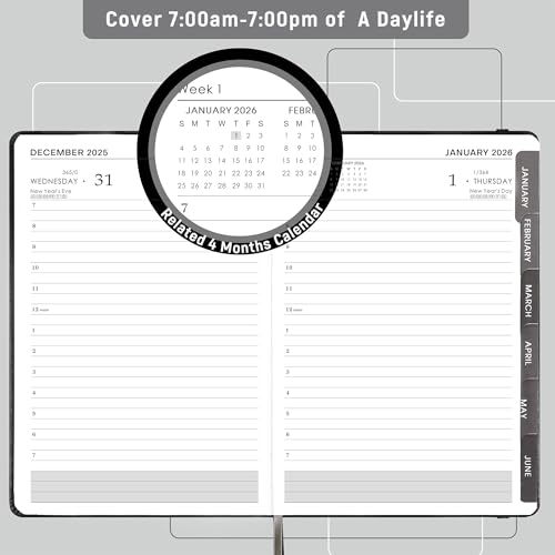 Feteulo 2026 Appointment Book & Planner - January 2026 - December 2026, Daily Hourly Planner, 5.75" X 8.25", 60-Minute Interval, Faux Soft Leather Cover, Premium Paper, Academic Calendar, Pen Holder, Inner Pocket - Image 3