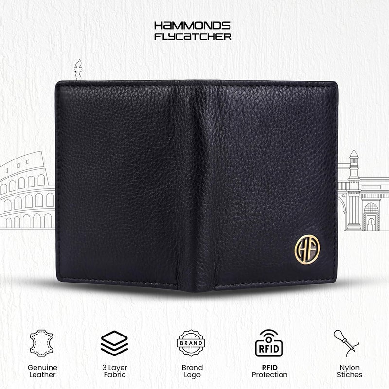 HAMMONDS FLYCATCHER Genuine Leather Card Holder Wallet for Man & Women, RFID Protected ATM/Credit Card Holder Wallet for Men with 6 Slots and 1 Currency Slot, Gift for Men - Black - Image 4