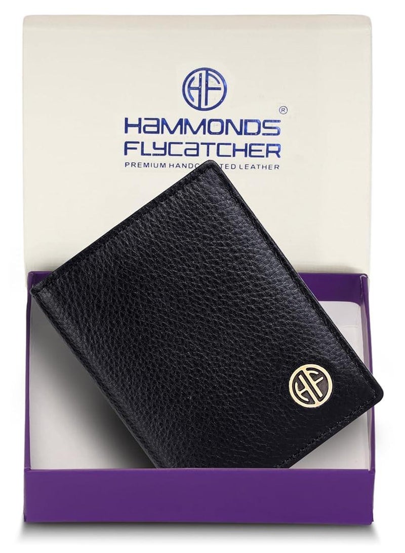 HAMMONDS FLYCATCHER Genuine Leather Card Holder Wallet for Man & Women, RFID Protected ATM/Credit Card Holder Wallet for Men with 6 Slots and 1 Currency Slot, Gift for Men - Black - Image 1