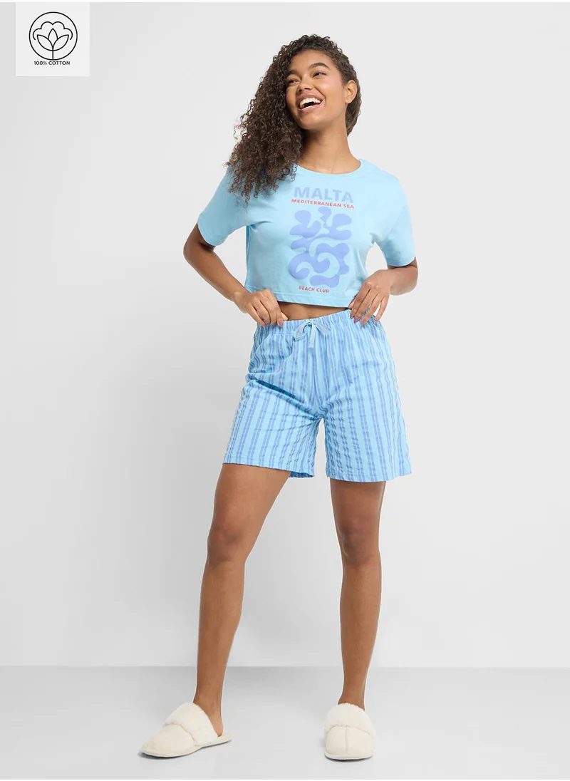Ginger Cotton Graphic T-Shirt & Short Pj Set