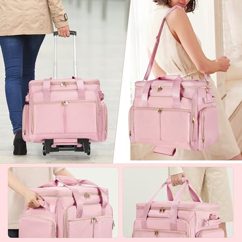 Prokva Rolling Teacher Bag with Wheels, Teacher Tote Bag with Detachable Trolley, Fits for 15.6" Laptop, Pink (Patent Design) - Image 5