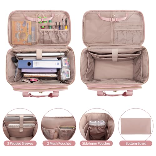 Prokva Rolling Teacher Bag with Wheels, Teacher Tote Bag with Detachable Trolley, Fits for 15.6" Laptop, Pink (Patent Design) - Image 2