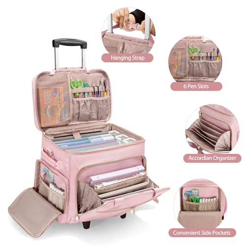 Prokva Rolling Teacher Bag with Wheels, Teacher Tote Bag with Detachable Trolley, Fits for 15.6" Laptop, Pink (Patent Design) - Image 3