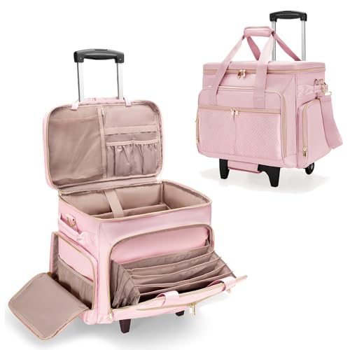 Prokva Rolling Teacher Bag with Wheels, Teacher Tote Bag with Detachable Trolley, Fits for 15.6" Laptop, Pink (Patent Design) - Image 1