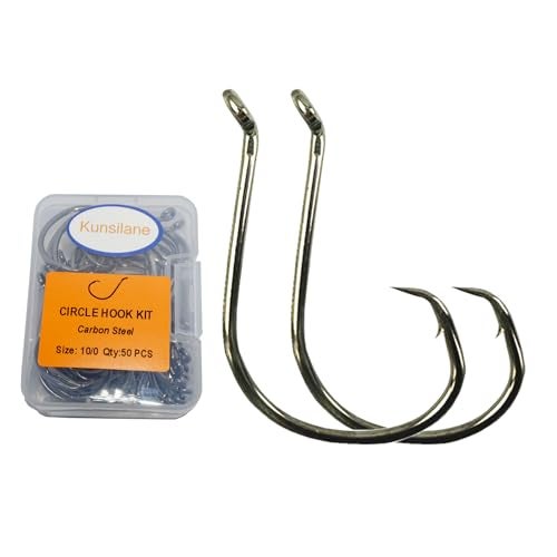 KUNSILANE Catfish Hook Circle Hooks 10/0,Octopus Fishing Circle Hooks for Saltwater & Freshwater 50-Pack, Offset Equipment Fishing Gear Tackle - Image 1
