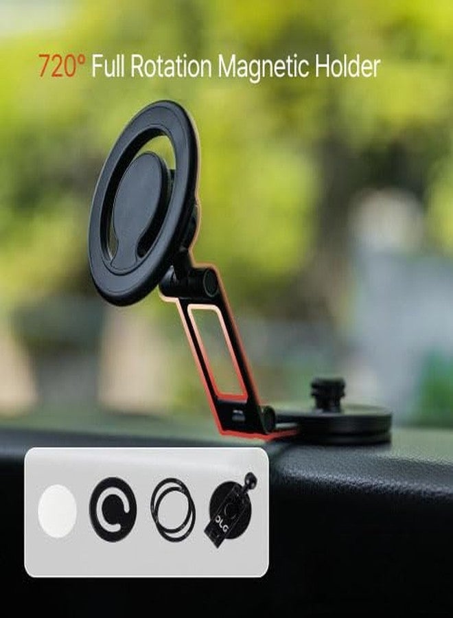OLG MagSafe Compatible Magnetic Car Phone Holder - Premium Metal, 4000G Strong, 360° Rotation, 180° Angle & Head Adjust, No-Residue Tape - Image 2