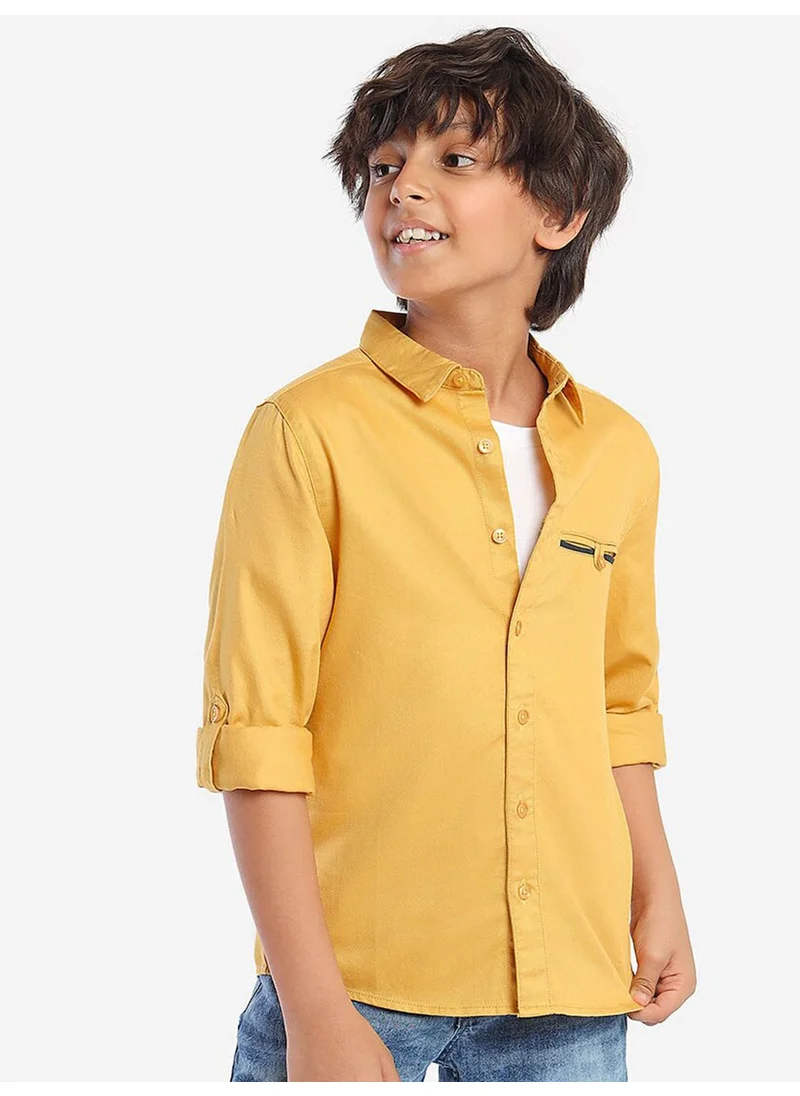 Bonkids Regular Long Sleeve Printed Mustard Cotton Shirt 100 % Cotton