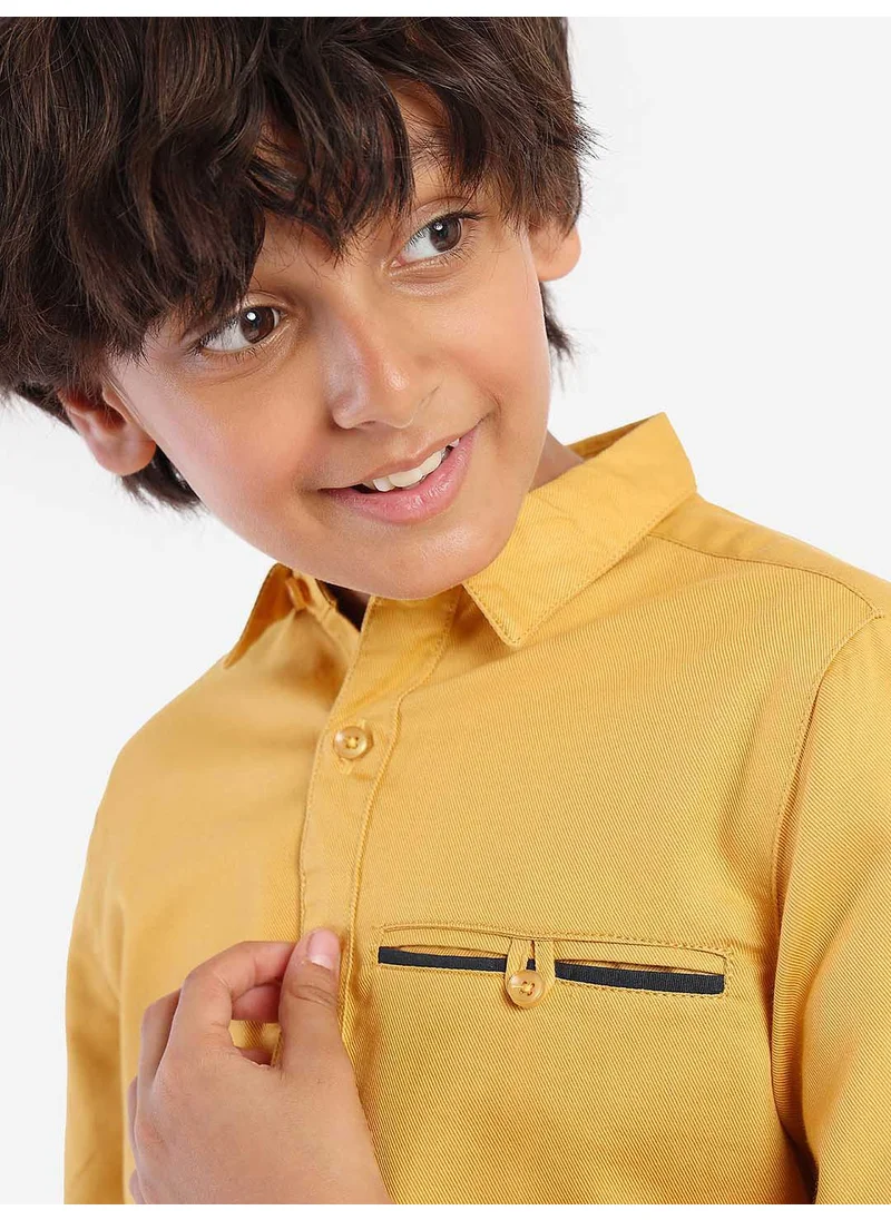 Bonkids Regular Long Sleeve Printed Mustard Cotton Shirt 100 % Cotton