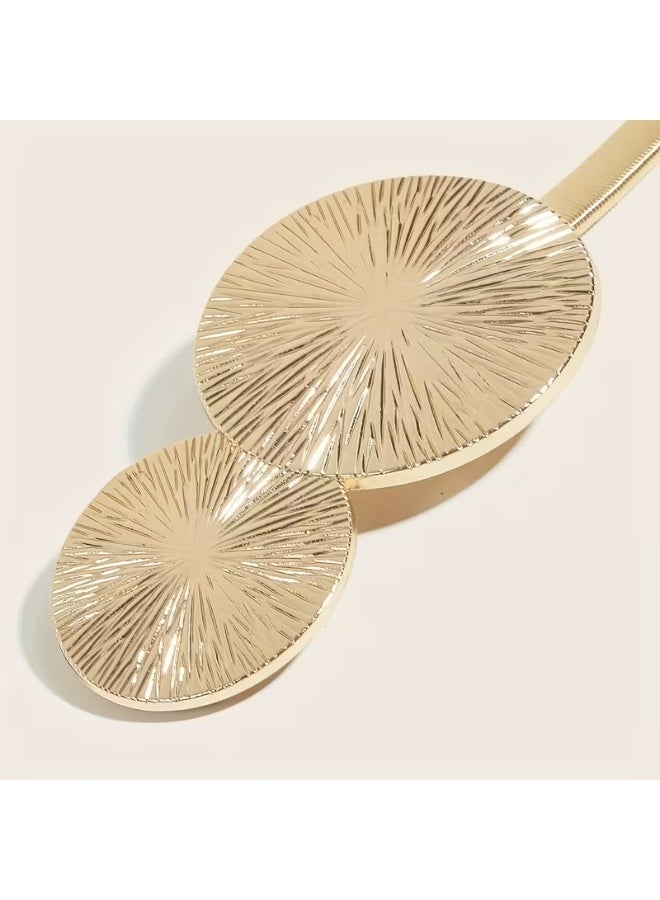 Home Clearance Sale حزام دائري مبالغ فيه غربي مزين بديكور ذهبي مرن مع تنورة متناسقة مع حزام خصر للنساء - Image 2