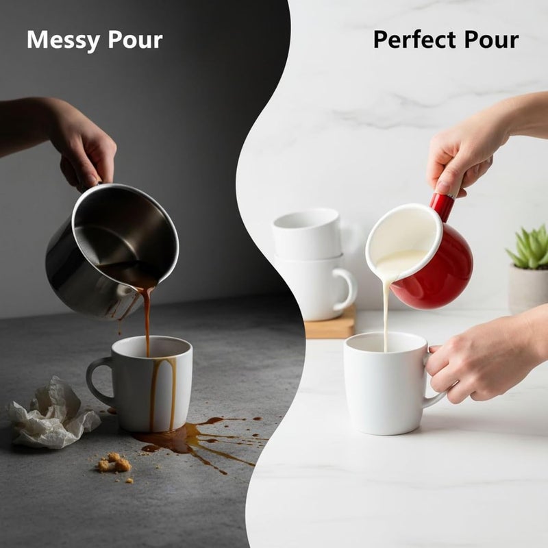 550Ml Enamel Milk Pot, Japanese Cute Saucepan, Wooden Handle 3.9 in Mini Food Warmer, Vibrant Red Pot for Kitchen - Image 4