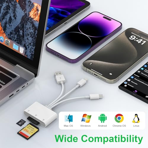 Ardaddyn XD Card Reader, SD Card Reader for iPhone, 3 in 1 SD/TF/XD Card Reader Adapter for iPhone/USB C Device, Lightning+USB A+USB C XD Picture Card Adapter for iPhone 16/15/14/iPad/PC/Android - Image 5