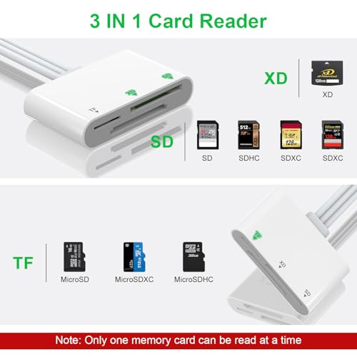 Ardaddyn XD Card Reader, SD Card Reader for iPhone, 3 in 1 SD/TF/XD Card Reader Adapter for iPhone/USB C Device, Lightning+USB A+USB C XD Picture Card Adapter for iPhone 16/15/14/iPad/PC/Android - Image 3