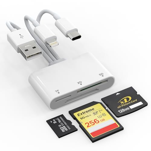 Ardaddyn XD Card Reader, SD Card Reader for iPhone, 3 in 1 SD/TF/XD Card Reader Adapter for iPhone/USB C Device, Lightning+USB A+USB C XD Picture Card Adapter for iPhone 16/15/14/iPad/PC/Android - Image 1