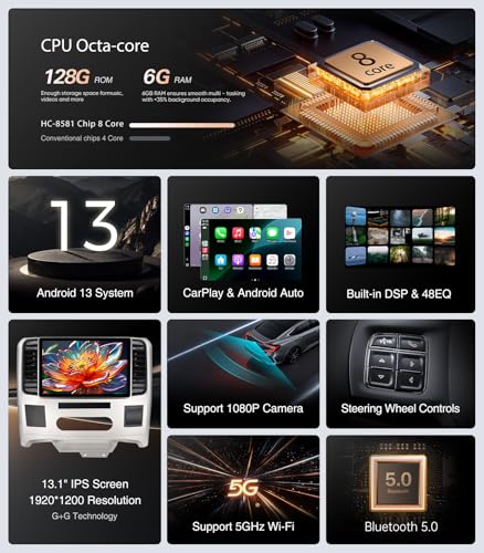 AINAVITO 13.1" 2K Android 13 Car Stereo for Dodge Ram 1500 2500 3500 (2009-2012) - 8-Core 6GB+128GB Wireless CarPlay Android Auto Radio, 1920x1200 IPS Touchscreen, Support Alpine System, 5G WiFi - Image 3