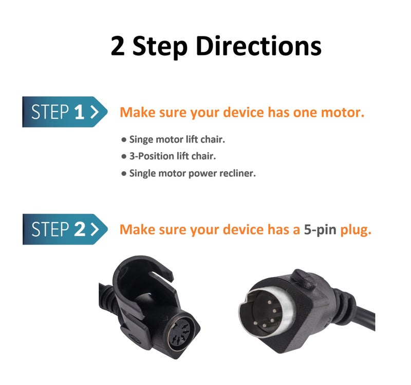 Hommoat 2 Button 5 Pin Hand Remote Control For Power Lift Chair & Power Recliner  Replacement Remote Handset With 2 Lighted Buttons Cd001 (Black) - Image 2