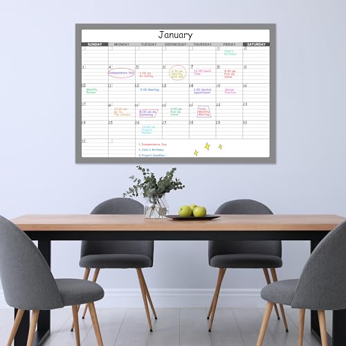 BooQool Large Dry Erase Calendar - Undated 1 Monthly Wall Calendar Laminated, 40" x 28", Blank Reusable Calendar Planner with Large Daily Boxes, Notes, Stickers, Great for Home, Office, Classroom, Grey - Image 2