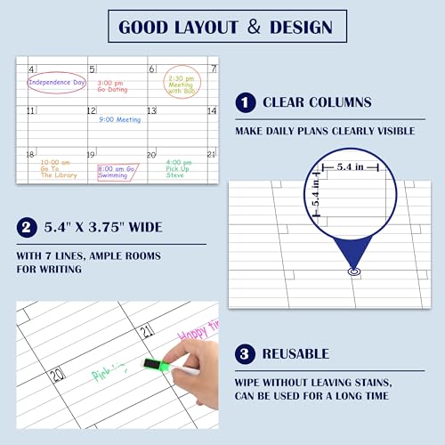 BooQool Large Dry Erase Calendar - Undated 1 Monthly Wall Calendar Laminated, 40" x 28", Blank Reusable Calendar Planner with Large Daily Boxes, Notes, Stickers, Great for Home, Office, Classroom, Grey - Image 4