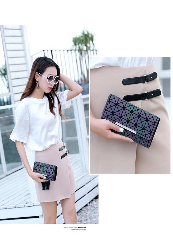 WANQLYN Geometric Rhomboids Lattice Long Wallet and Purse - Fashion Luminous Trifold Lattice Purse Clutch for Women,Luminous Geometric Wallet Holographic Reflective Clutch(Multi Big) - Image 3