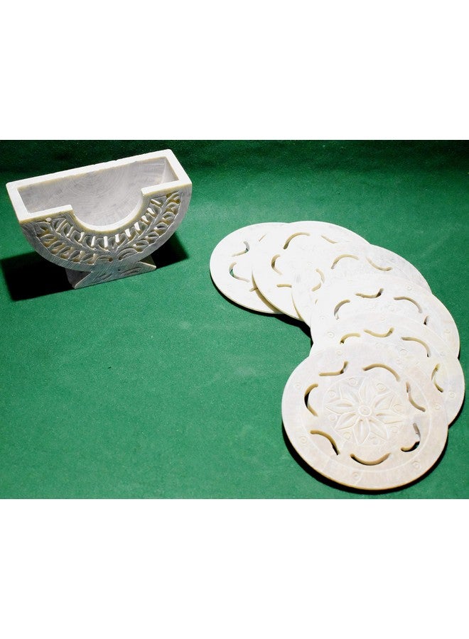 MARBOGLASS India Marble Coasters Floral Carving Work Tea/Coffee Cup Holder,for Home and Office use(Set of 6) - Image 4