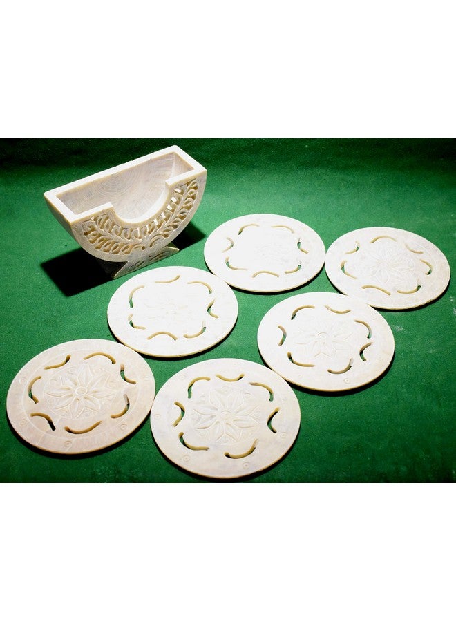 MARBOGLASS India Marble Coasters Floral Carving Work Tea/Coffee Cup Holder,for Home and Office use(Set of 6) - Image 3