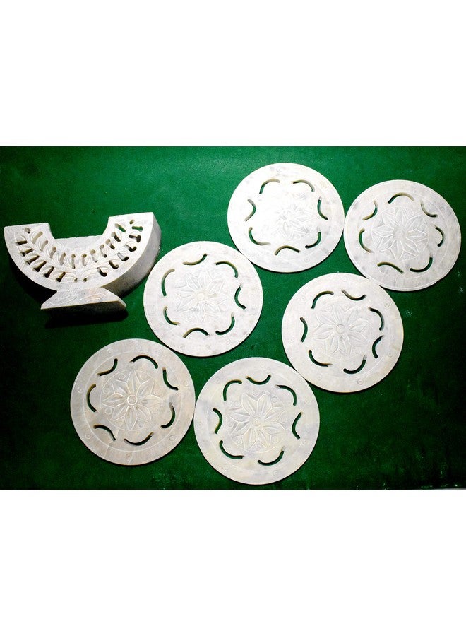 MARBOGLASS India Marble Coasters Floral Carving Work Tea/Coffee Cup Holder,for Home and Office use(Set of 6) - Image 2