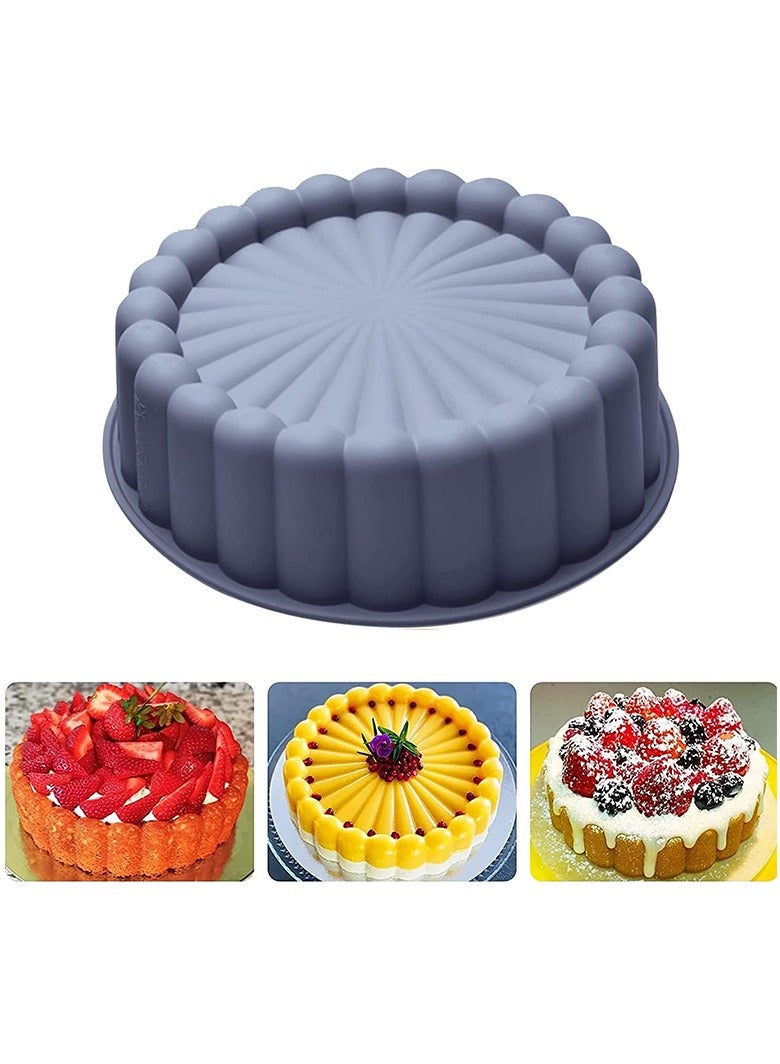 قالب كيك سيليكون، قالب كيك دائري غير لاصق مقاس 8 بوصة، قالب سيليكون للمطبخ، قالب سيليكون قابل لإعادة الاستخدام، قالب صلصة سميك لدرجات الحرارة للكعك، التارت، الفطيرة (رمادي) - Image 1