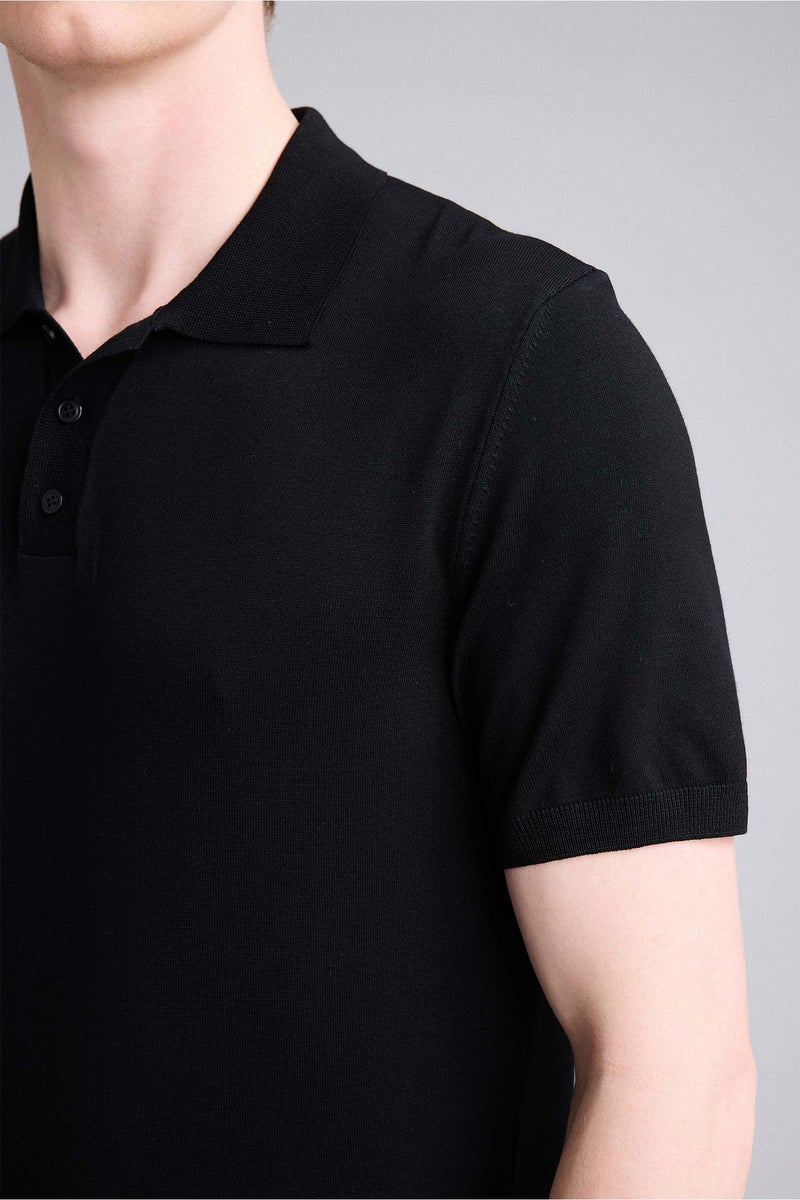 DeFacto Black Man Standard Fit Knit Polo T-Shirt Casual - Image 4