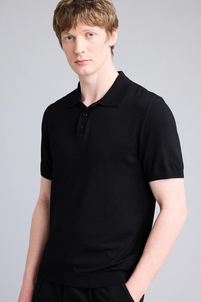 DeFacto Black Man Standard Fit Knit Polo T-Shirt Casual - Image 1
