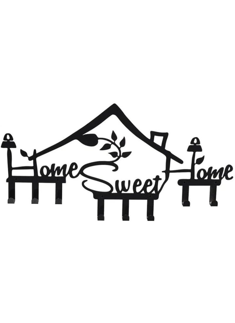عربست خطاف حائط بعلامة Home Sweet Home، حامل مفاتيح معدني أسود حامل مفاتيح حائط مع 8 خطافات ديكور حائط لمكتب المطبخ غرفة نوم مدخل غرفة النوم (أسود)  - Image 1