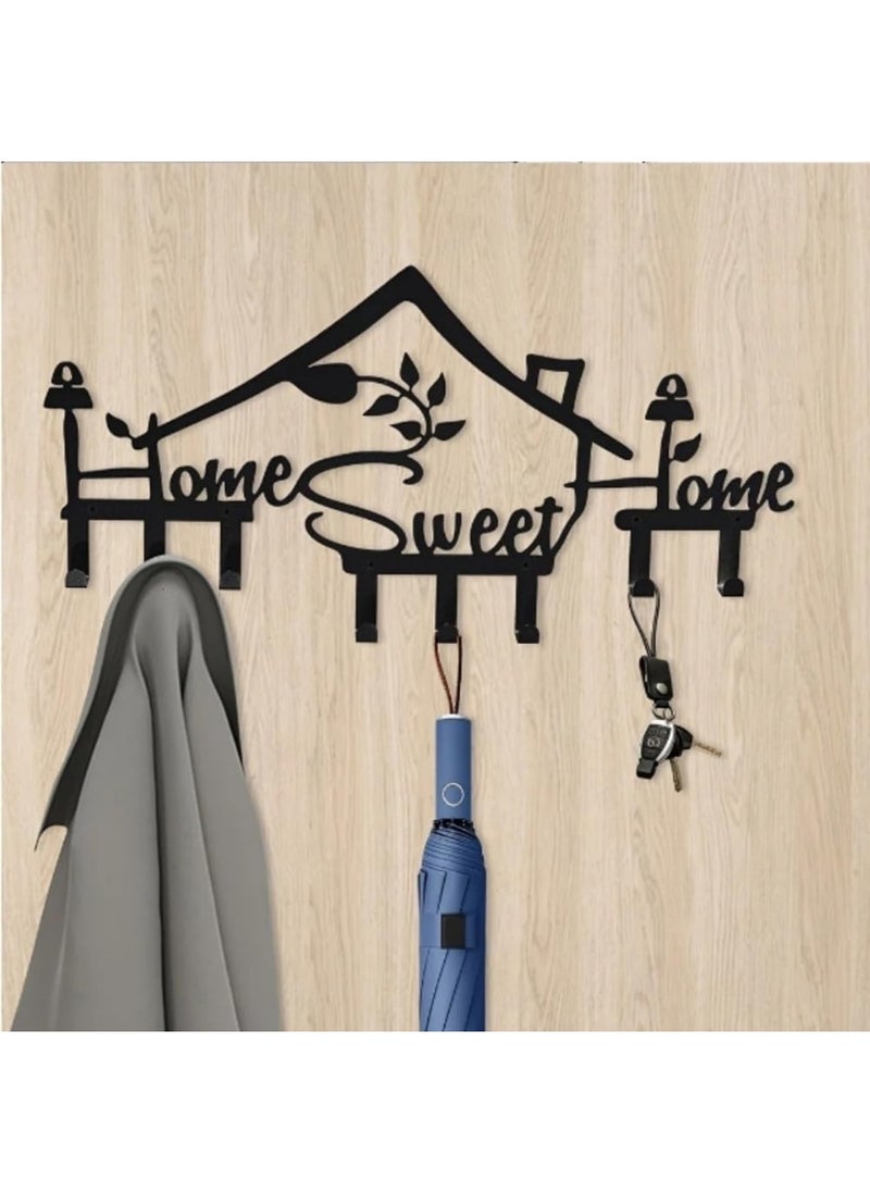 عربست خطاف حائط بعلامة Home Sweet Home، حامل مفاتيح معدني أسود حامل مفاتيح حائط مع 8 خطافات ديكور حائط لمكتب المطبخ غرفة نوم مدخل غرفة النوم (أسود)  - Image 3