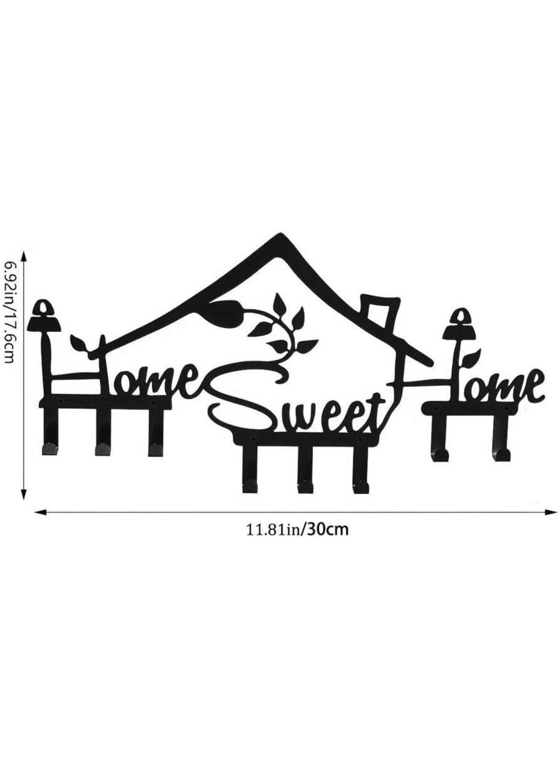 عربست خطاف حائط بعلامة Home Sweet Home، حامل مفاتيح معدني أسود حامل مفاتيح حائط مع 8 خطافات ديكور حائط لمكتب المطبخ غرفة نوم مدخل غرفة النوم (أسود)  - Image 4