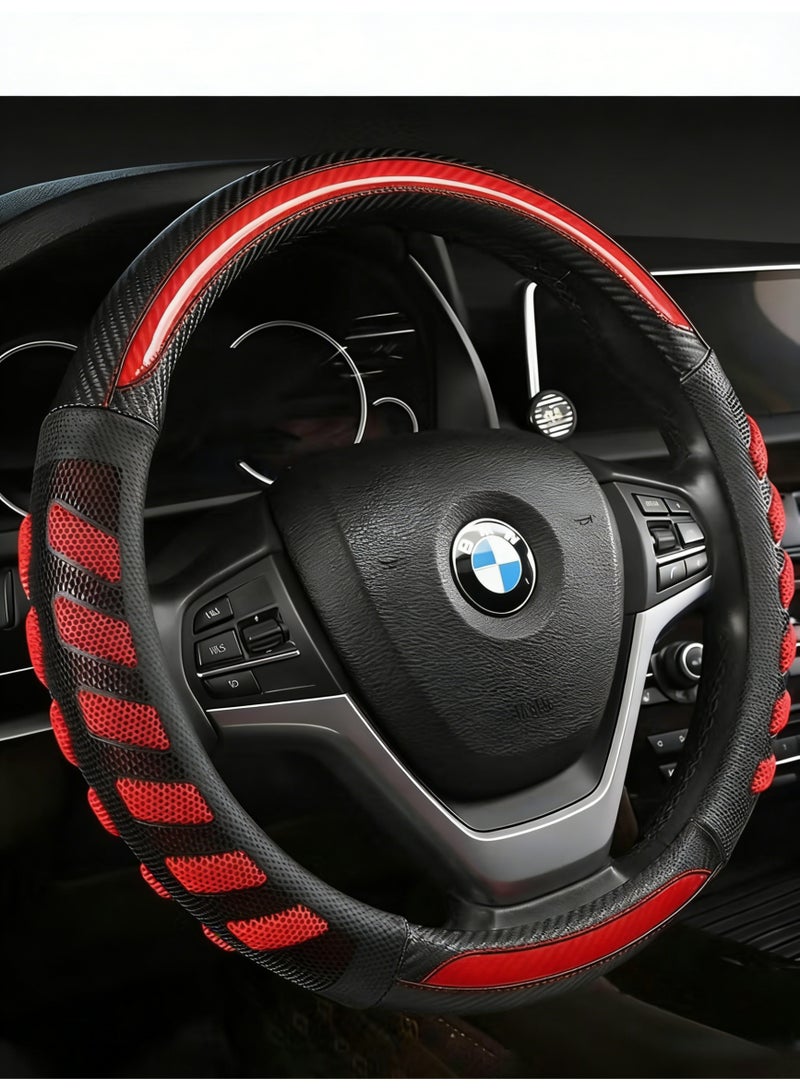 Hirospace Car Steering Wheel Cover,3D Honeycomb Anti-Slip Design,Universal 38cm Steering Wheel Cover Great Grip (Red with Black),Automotive  Supplies,Car Decoration Accessories - Image 2