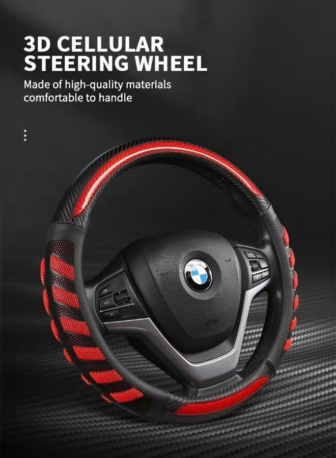 Hirospace Car Steering Wheel Cover,3D Honeycomb Anti-Slip Design,Universal 38cm Steering Wheel Cover Great Grip (Red with Black),Automotive  Supplies,Car Decoration Accessories - Image 3